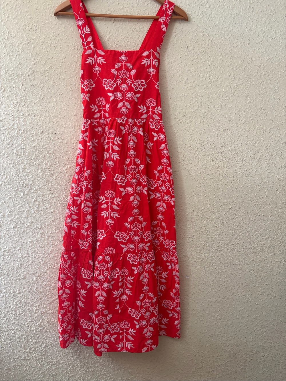 Draper James Red Maxi Dress with White Floral Embroidery Accents